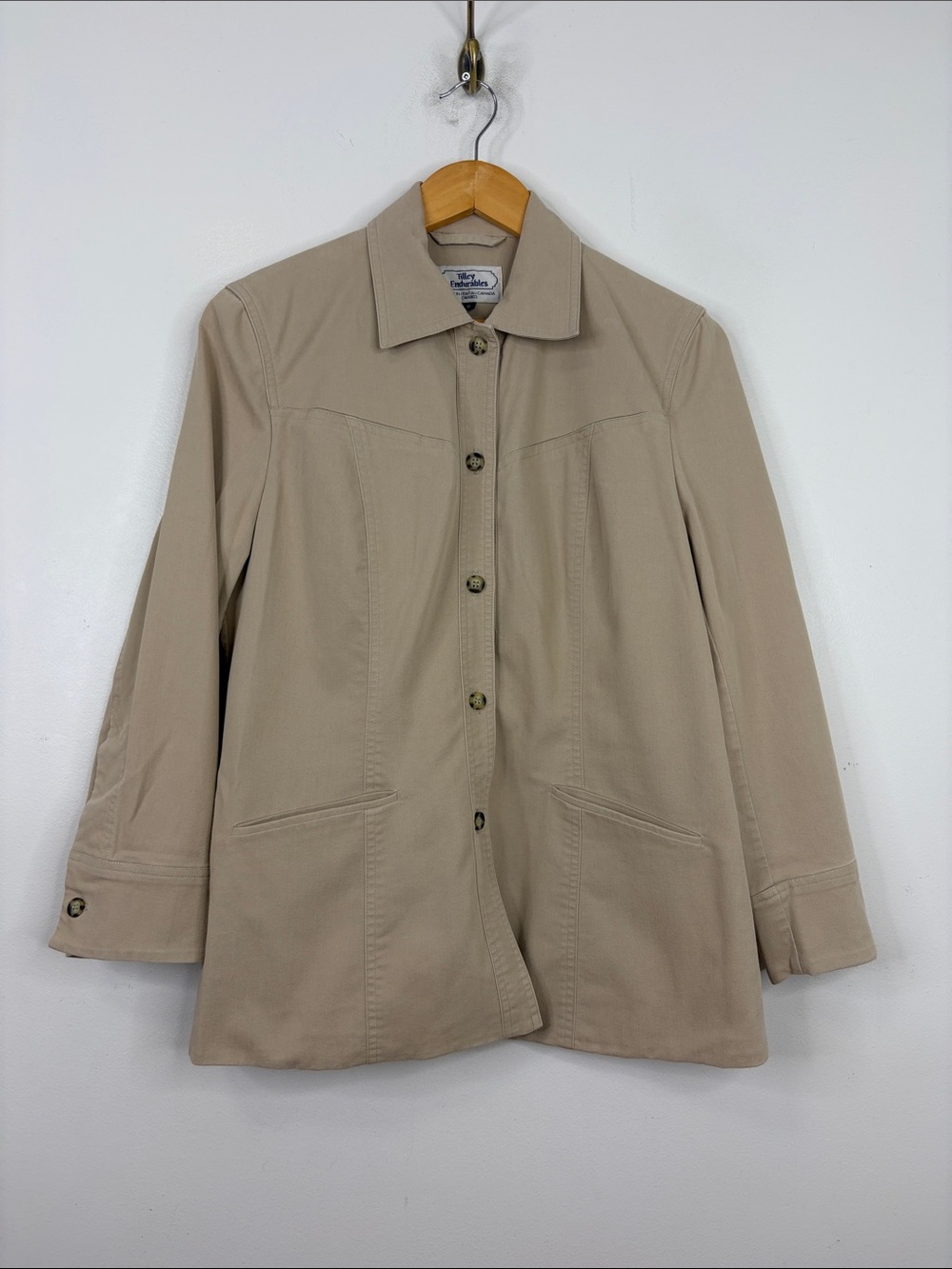 Vintage Tilley Jacket Women 8 Beige Tencel Stretch Casual Travel Made in Canada